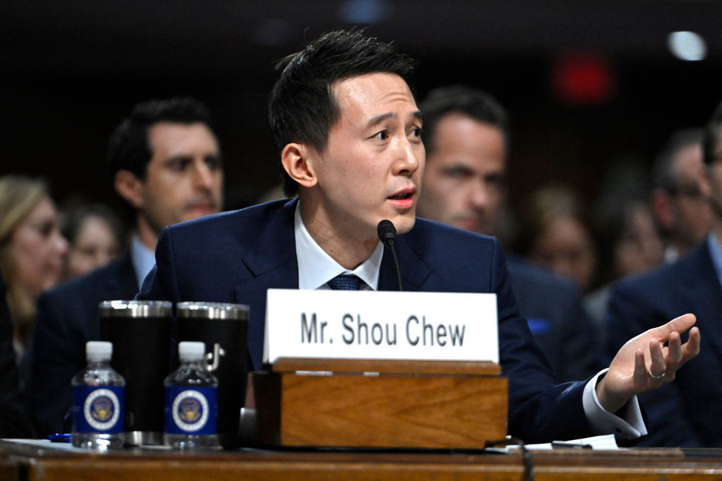 Shou Zi Chew, CEO of TikTok, testifies during the US Senate Judiciary Committee hearing, "Big Tech and the Online Child Sexual Exploitation Crisis" in Washington DC on 31 January (Andrew Caballero-Reynolds/AFP via Getty Images)