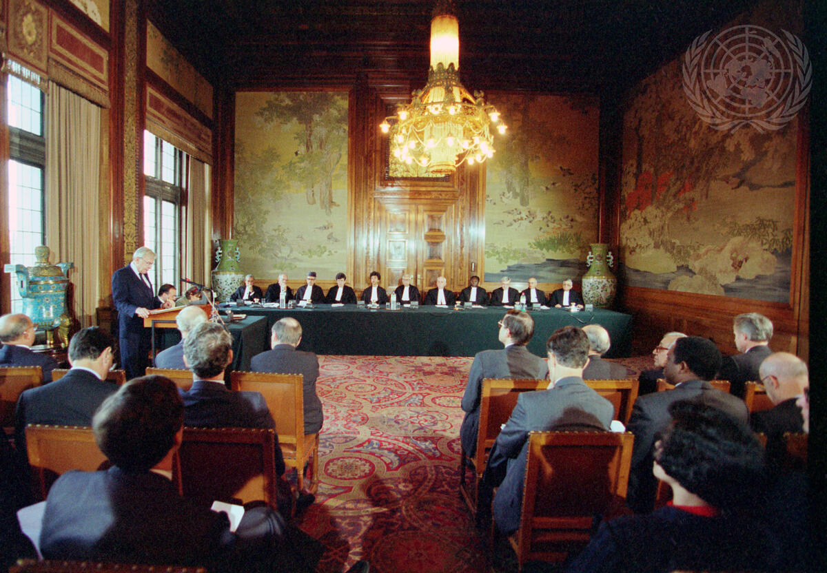 The inauguration of the International Tribunal for the prosecution of persons responsible for serious violations of international humanitarian law committed in the territory of the former Yugoslavia since 1991 at the Peace Palace in The Hague in 1993 (UN Photo)