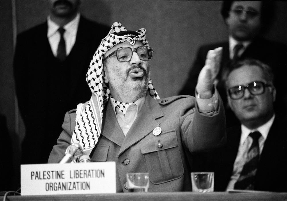 Yasser Afarat at the UN in Geneva in 1988 