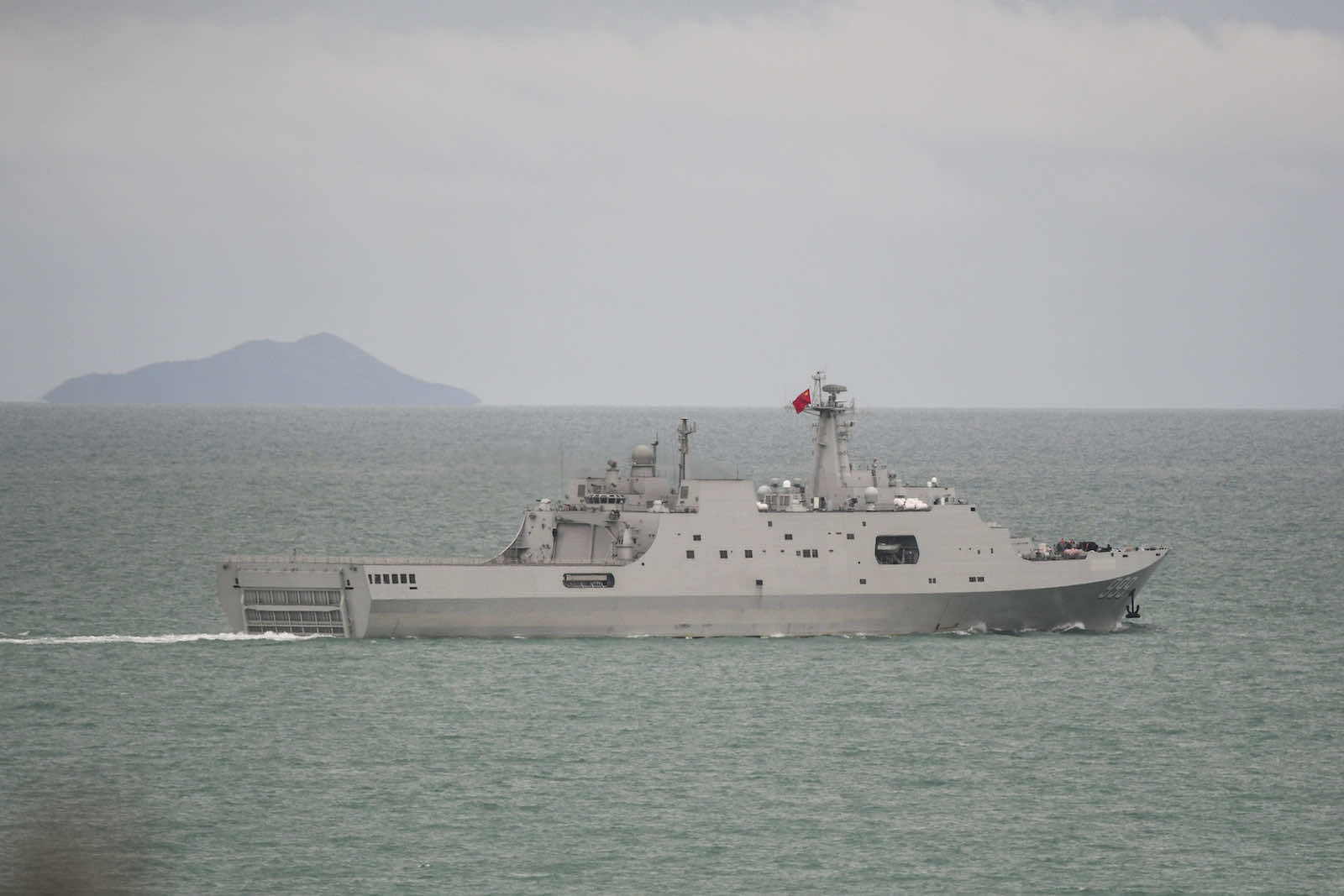 A PLA-N Yuzhao-class amphibious transport dock vessel transiting the Torres Strait on 18 February, a day after the reported lasing of a RAAF P-8A (Department of Defence)