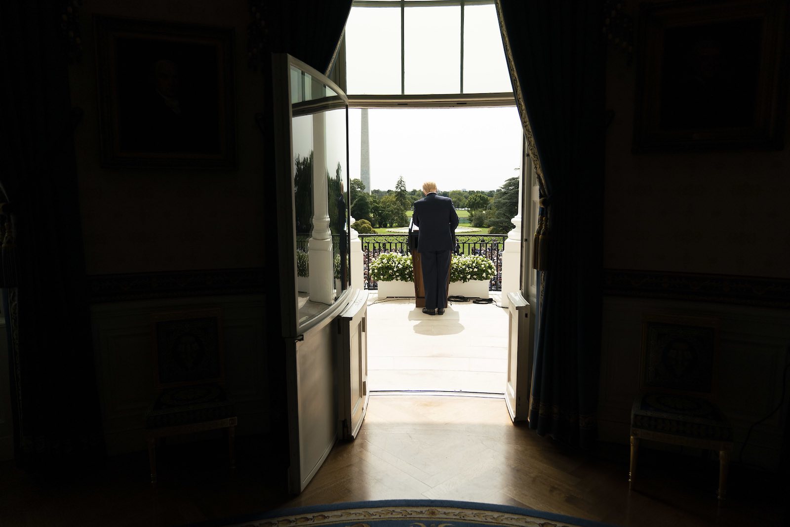 Donald Trump gives a speech from a White House balcony during the Abraham Accords signing ceremony, 15 September 2020 (The White House/Flickr)