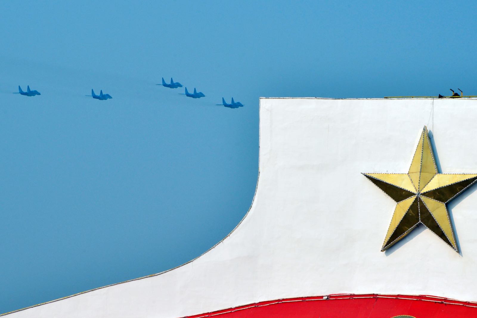 Myanmar's fighter jets marking 74th Armed Forces Day in Naypyidaw on 27 March (Photo: Thet Aung via Getty)