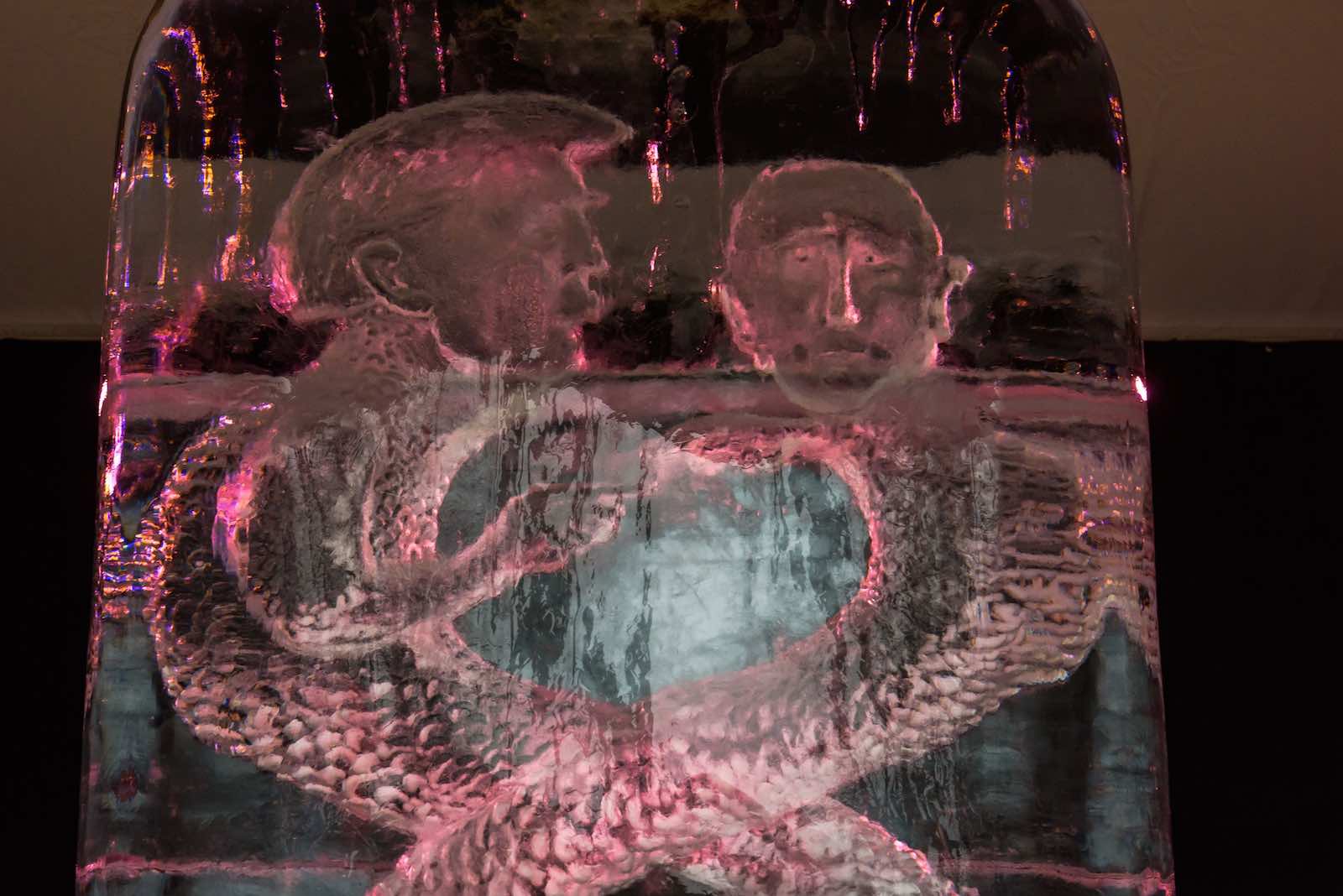 The ice sculpture “Genie in a bottle” by Kestutis Musteikis and Vytautas Musteikis from Lithuania during a festival in Jelgava city, Latvia, in February (Gints Ivuskans/AFP/Getty Images)