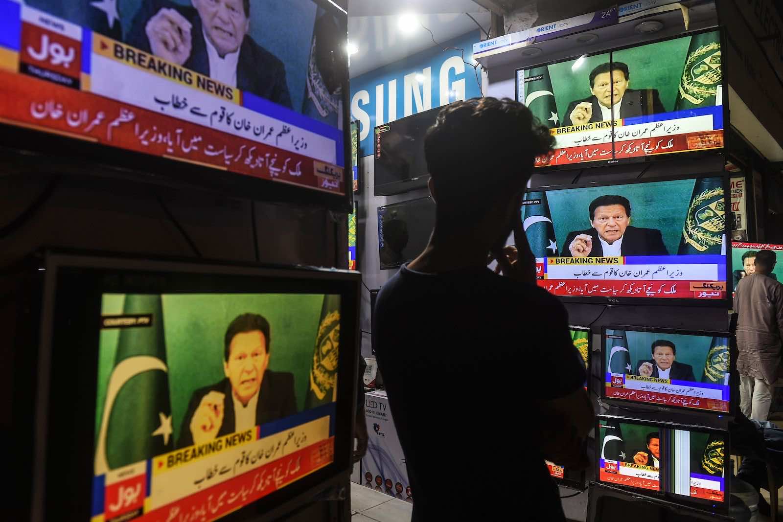 Pakistan's Prime Minister Imran Khan addressing the nation in March (Asif Hassan/AFP via Getty Images)