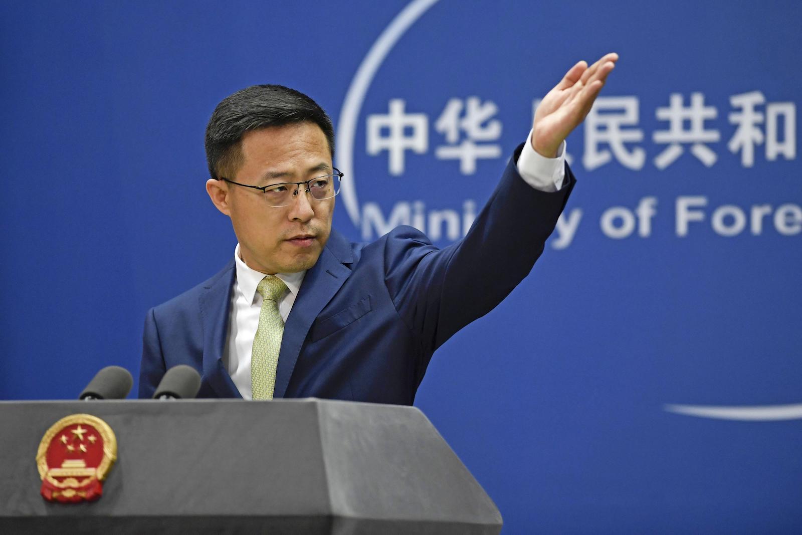 Chinese Foreign Ministry spokesman Zhao Lijian during a press conference in Beijing (Kyodo News via Getty Images)