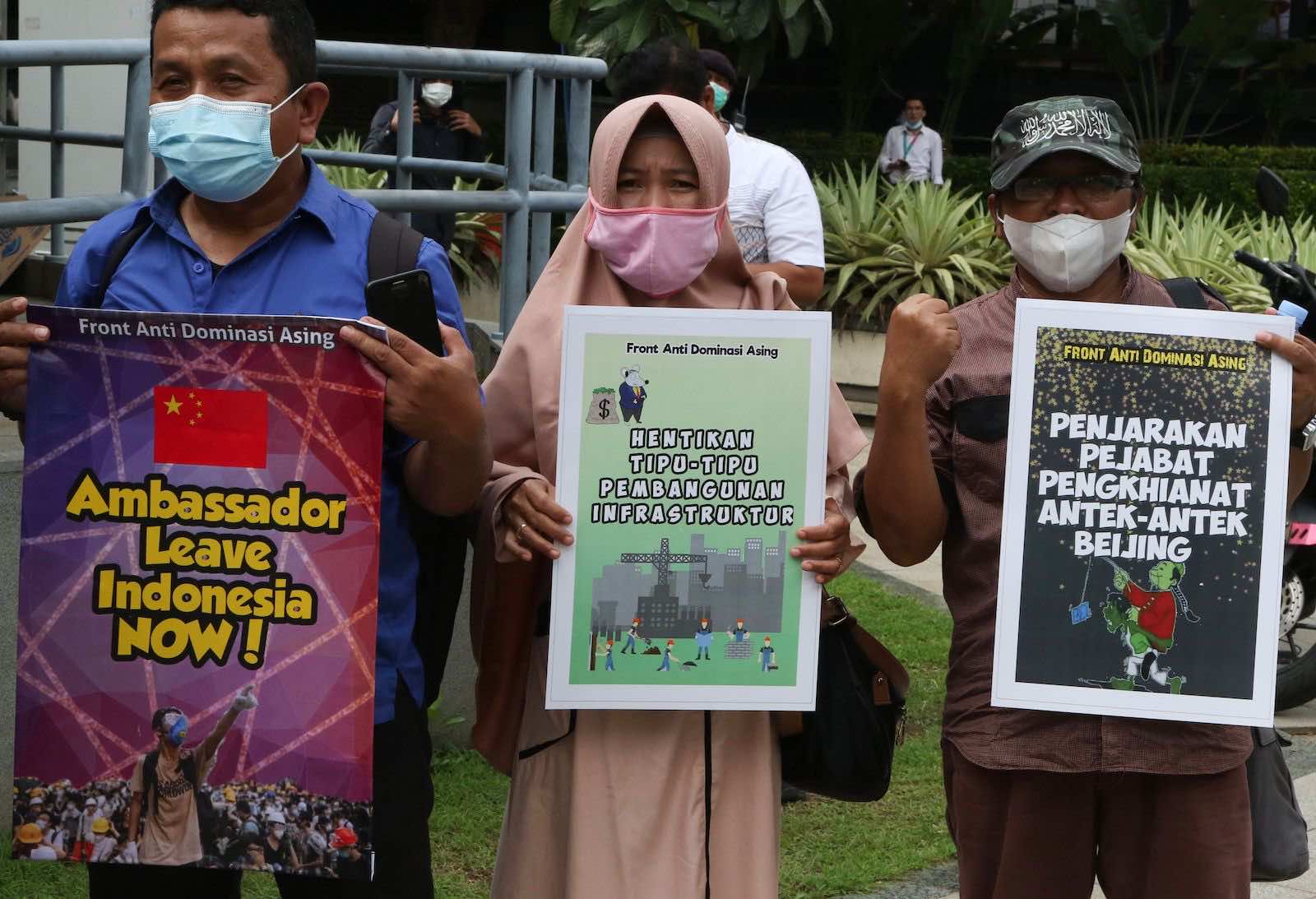 Protests about China’s claims in the disputed South China Sea outside the Chinese Embassy in Jakarta in December (Dasril Roszandi/AFP via Getty Images)