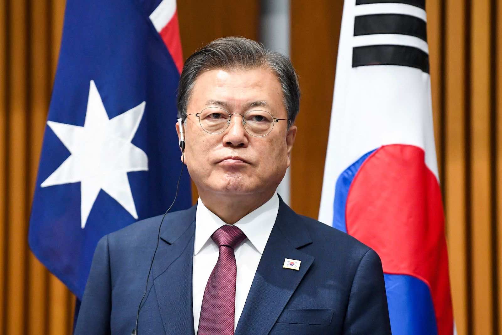 South Korean President Moon Jae-in visiting Canberra on 13 December (Lukas Coch via Getty Images)