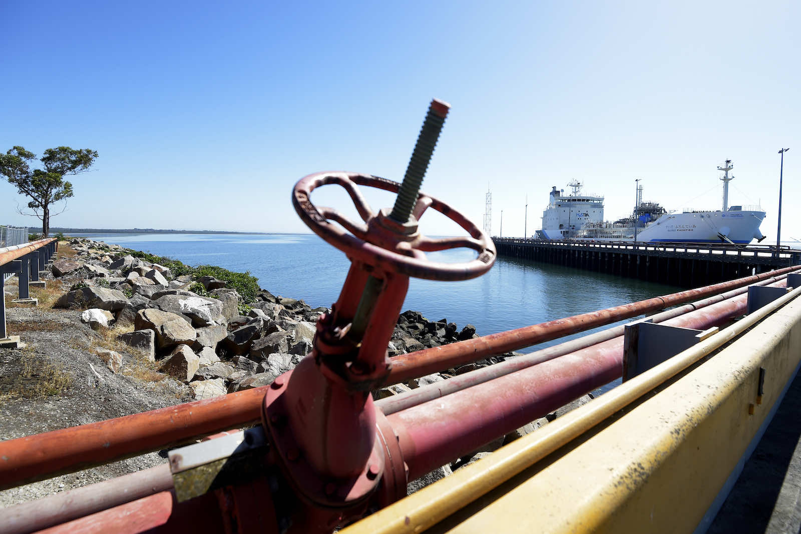 The Suiso Frontier liquid hydrogen carrier moored at the Port of Hastings in Victoria, Australia, in January for the first ever liquid hydrogen shipment (Carla Gottgens/Bloomberg via Getty Images)