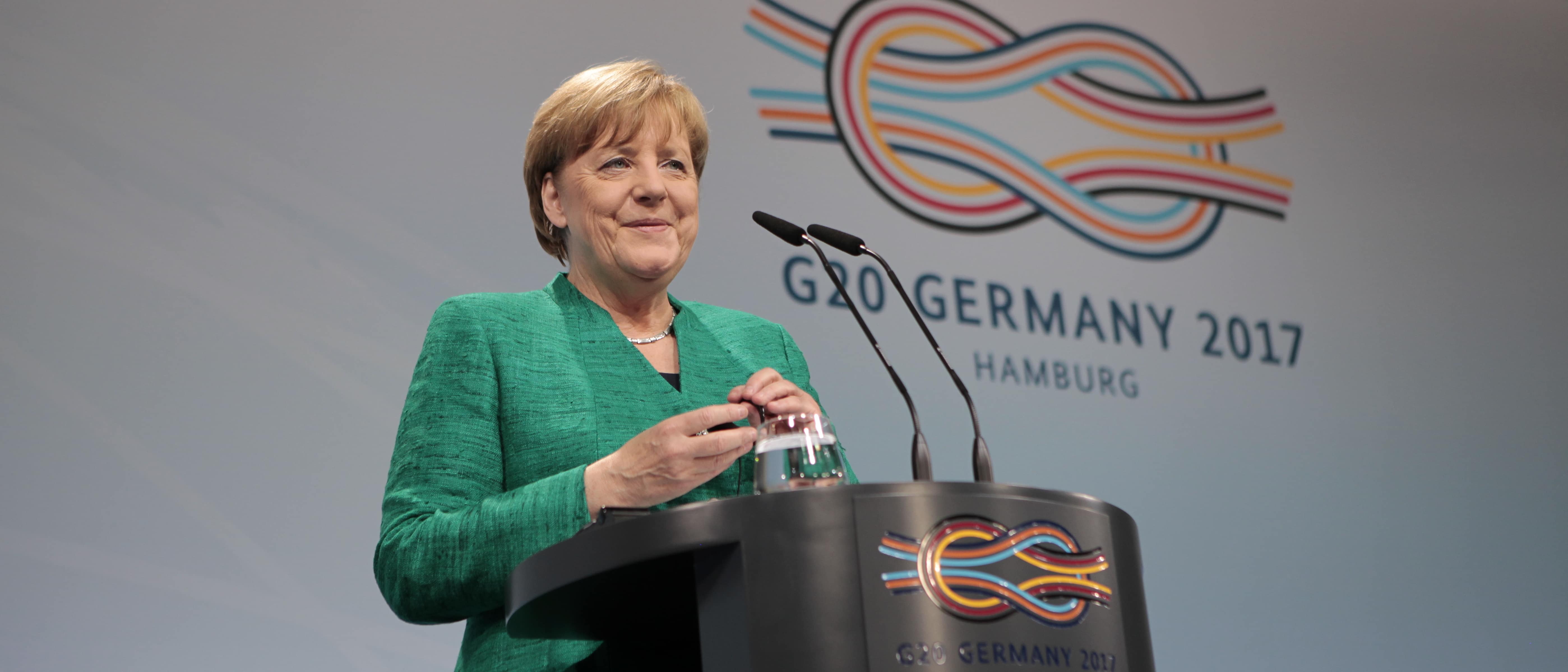 German Chancellor Angela Merkel at the 2017 G20 summit in Hamburg. (Photo: Barcroft Media/Getty)