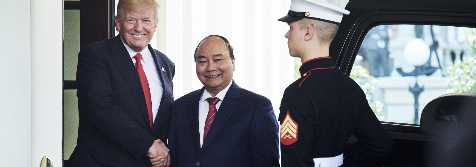 US President Donald Trump with Vietnam's Prime Minister Nguyen Xuan Phuc at the White House on Wednesday. (Photo: TJ Kirkpatrick/Getty)