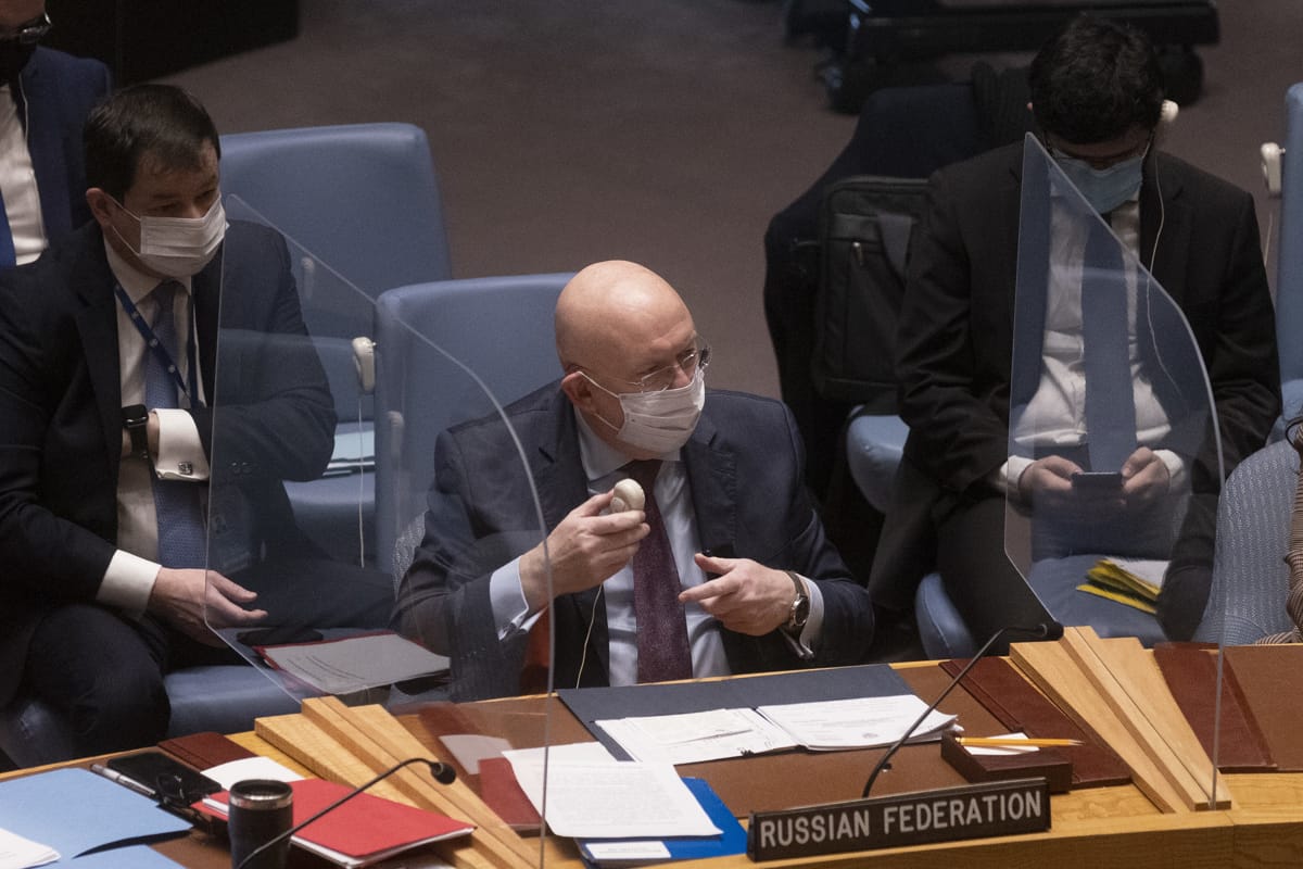 Russia's Permanent Representative Ambassador Vassily Nebenzia in the Security Council (Pontus Höök/NorwayUN)   
