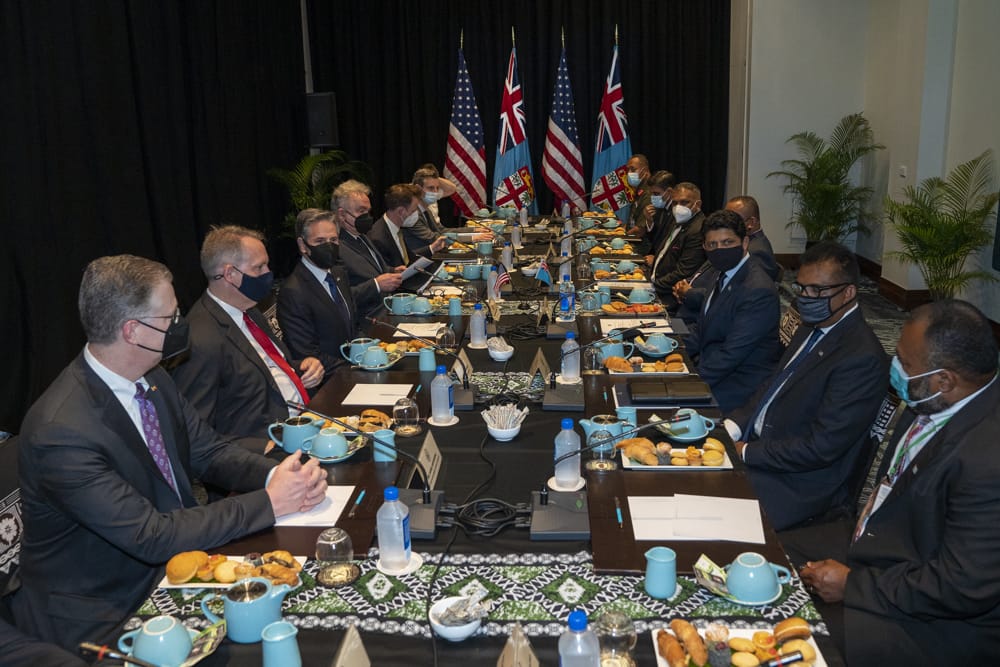 US Secretary of State Antony Blinken during meetings in Nadi, Fiji, 12 February 2022 (State Department/Ron Przysucha)
