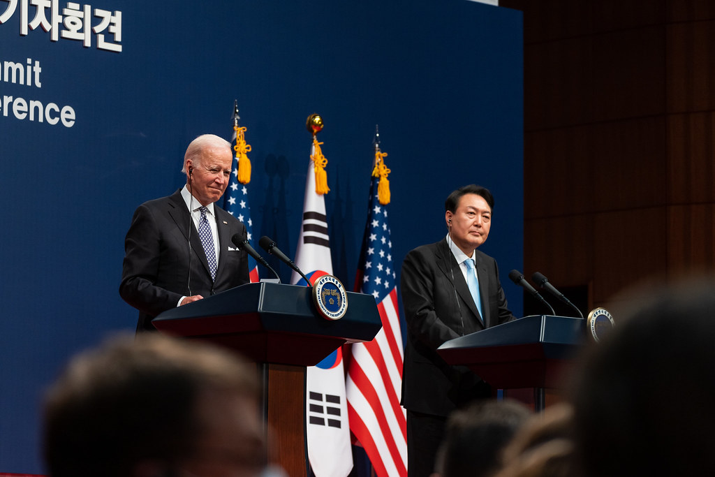 US President Joe Biden in a joint press conference in Seoul on 22 May with South Korean President Yoon Suk-yeol (White House/Flickr)