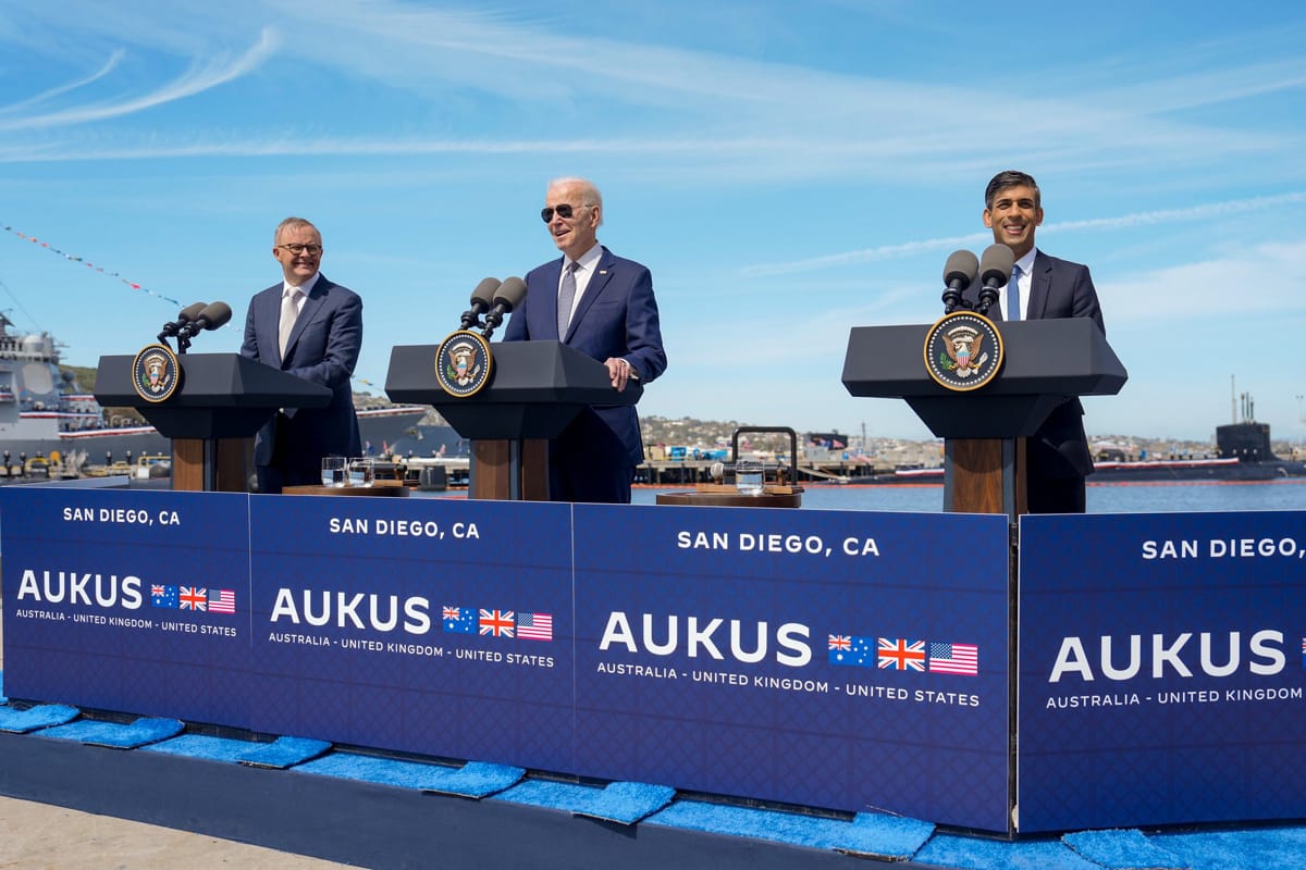 The AUKUS announcement in San Diego last month (US Embassy Canberra/Flickr) 
