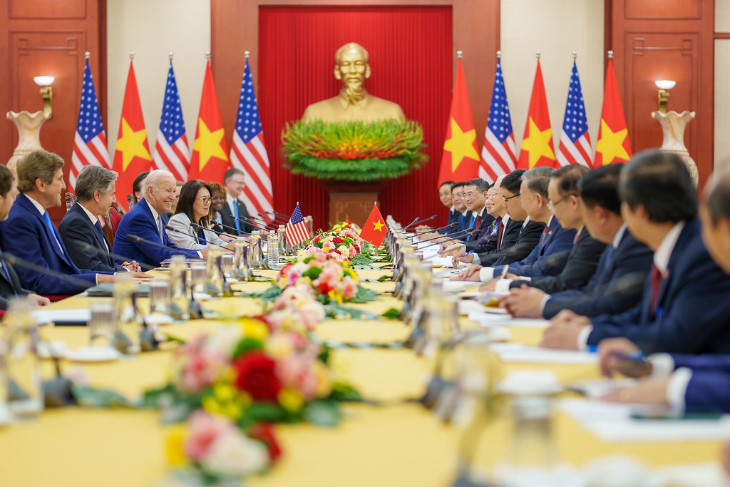 US President Joe Biden meets with General Secretary of the Communist Party of Vietnam Nguyen Phu Trong in September 2023 in Hanoi (Official White House Photo/Adam Schultz)