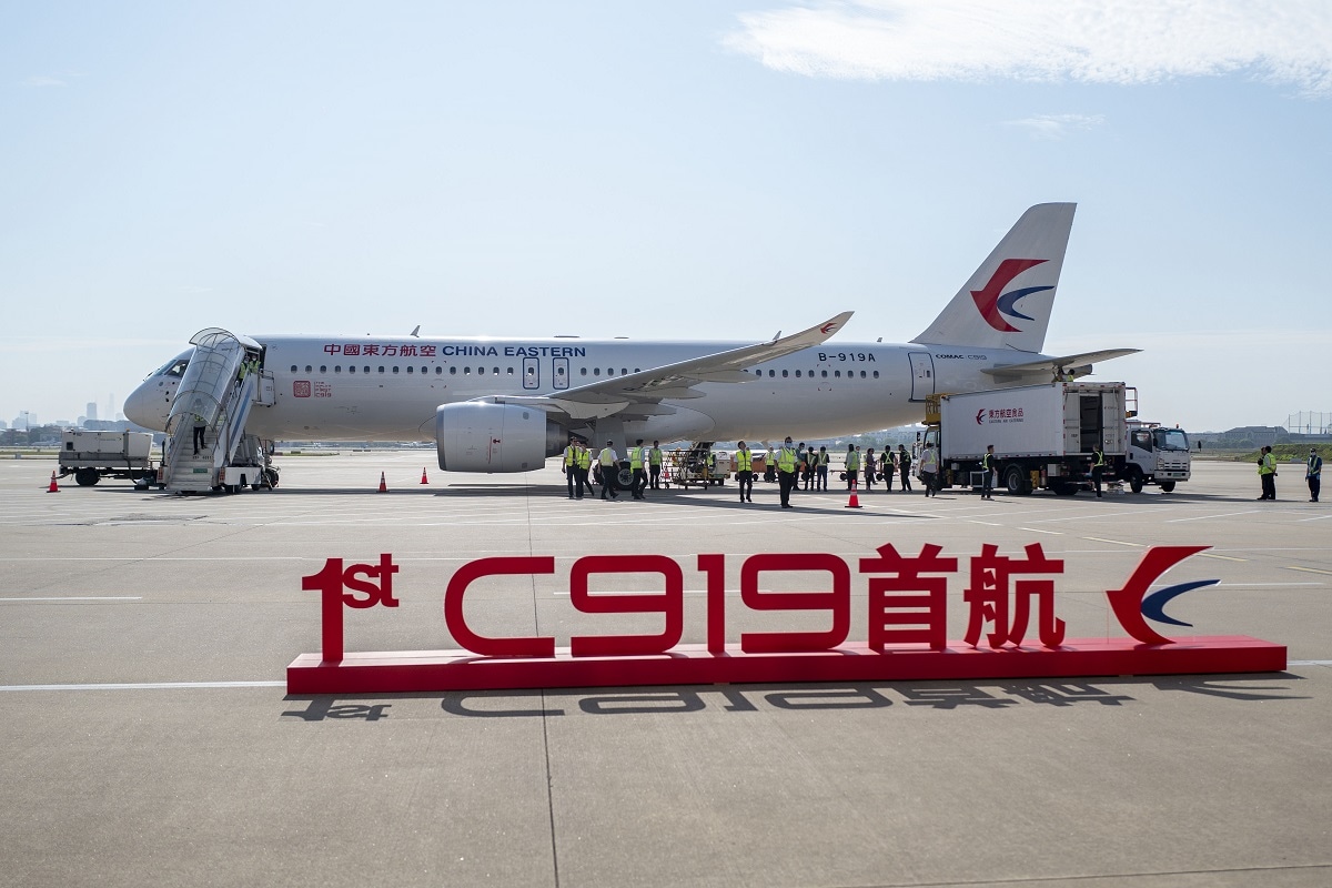 C919 Chinese aircraft at airport