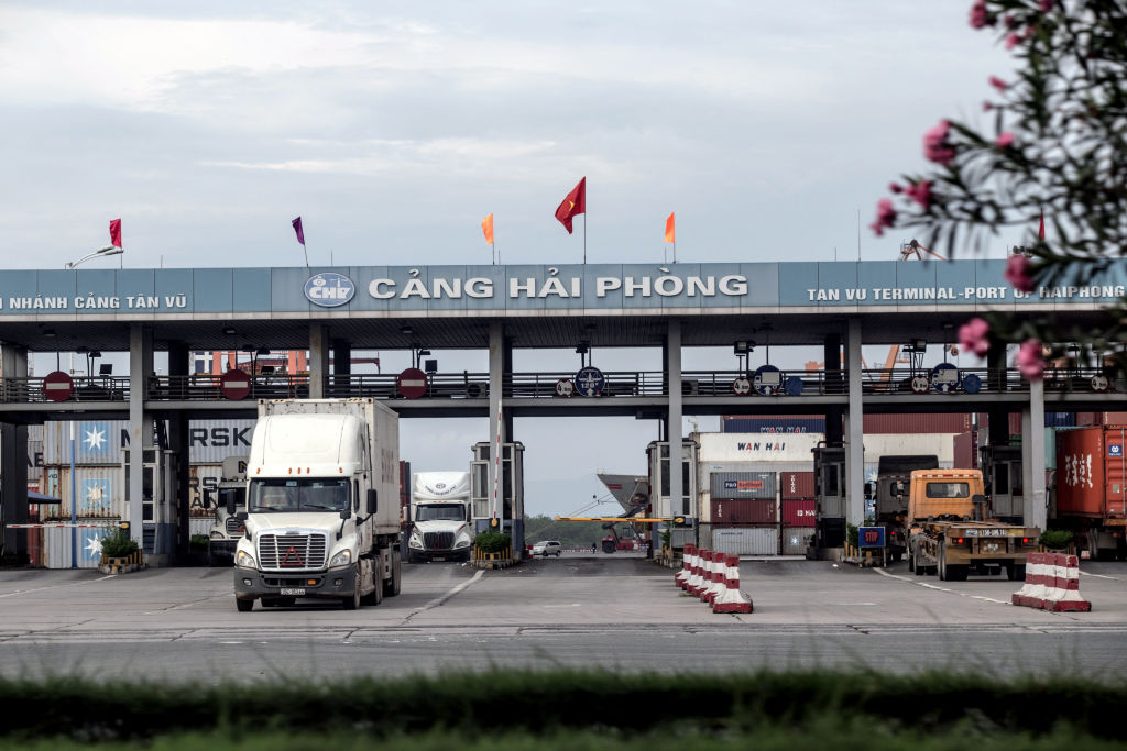 Tan Vu port, in Hai Phong, Vietnam, is being upgraded to accommodate bigger vessels up to 100,000 dead weight tonnes (Yen Duong/Bloomberg via Getty)