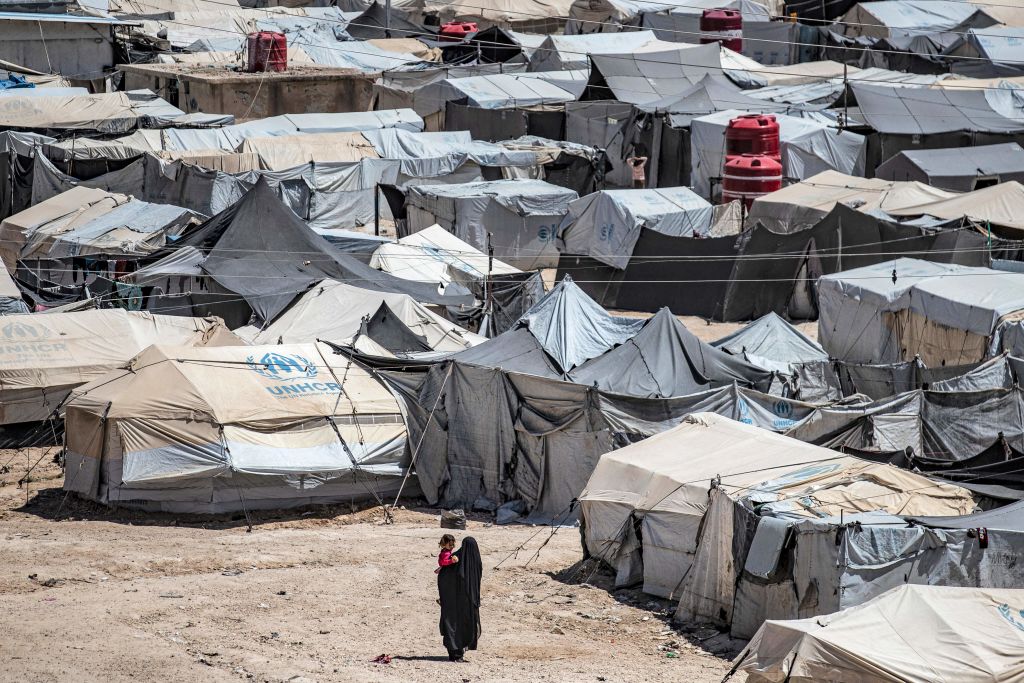 The Kurdish-run al-Hol camp, which holds relatives of suspected Islamic State fighters, in the northeastern Syrian Hasakeh governorate, in August 2021 (Delil Souleiman/AFP via Getty Images)