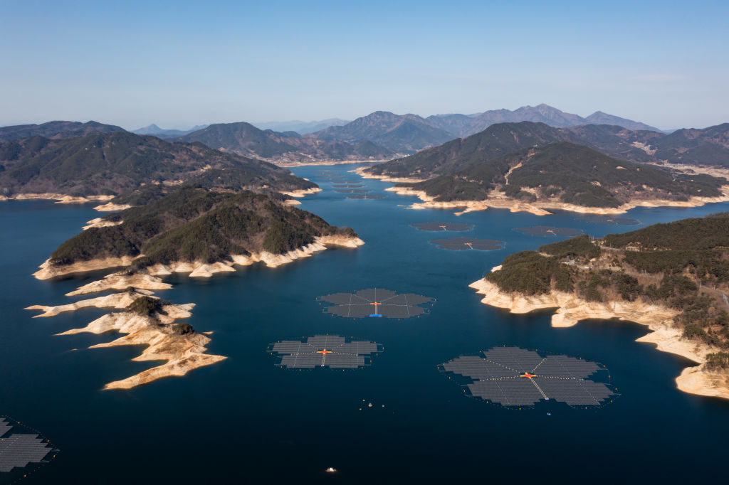 Hapcheon Dam in Gyeongsangnam-do province, South Korea, which also doubles as a solar electricity generator (SeongJoon Cho/Bloomberg via Getty Images)