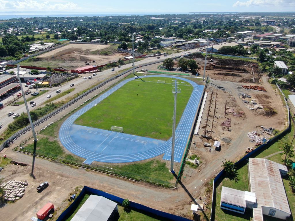 The athletic track and football pitch under the stadium project for the 2023 Pacific Games in Honiara, Solomon Islands, seen in May last year (Xinhua via Getty Images)