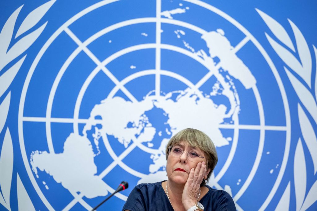 Michelle Bachelet gives a final press conference as United Nations High Commissioner for Human Rights in Geneva (Fabrice Coffrini/AFP via Getty Images)