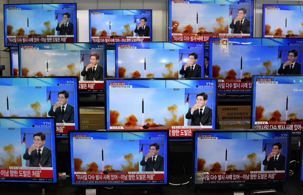 File footage of a North Korean missile test shown in Seoul last November (Jung Yeon-je/AFP via Getty Images)