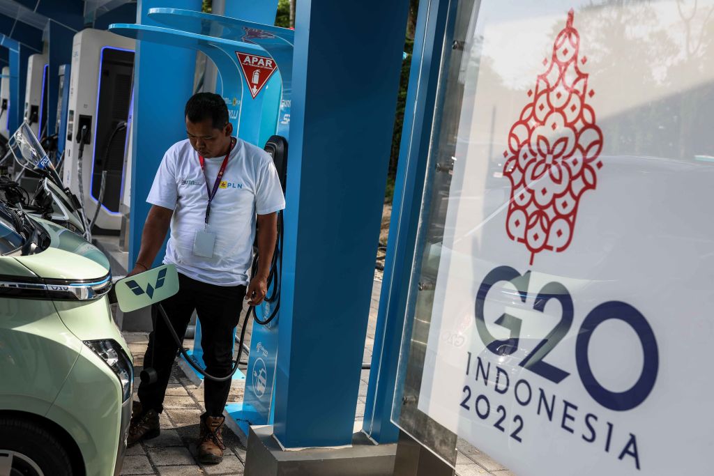 Indonesia showcased electric vehicles during the 2022 G20 summit (Garry Lotulung/NurPhoto via Getty Images)