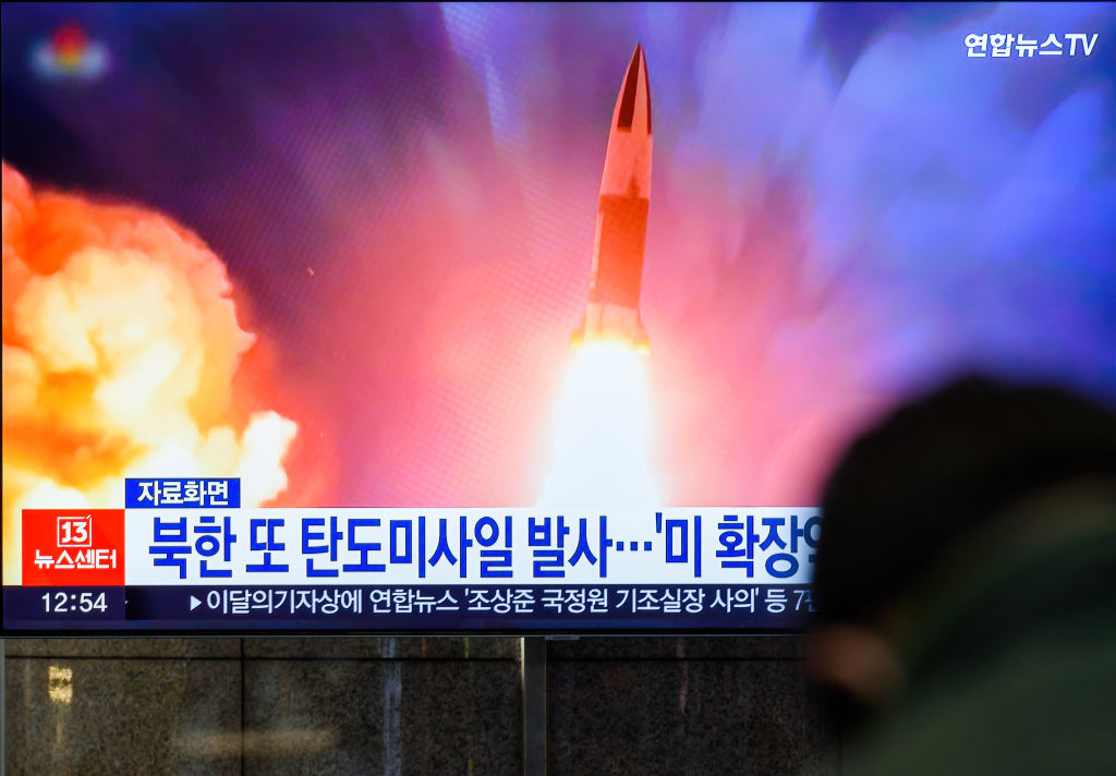 Footage of a North Korean missile launch shown during a news program in Seoul, South Korea (Kim Jae-Hwan via Getty Images)