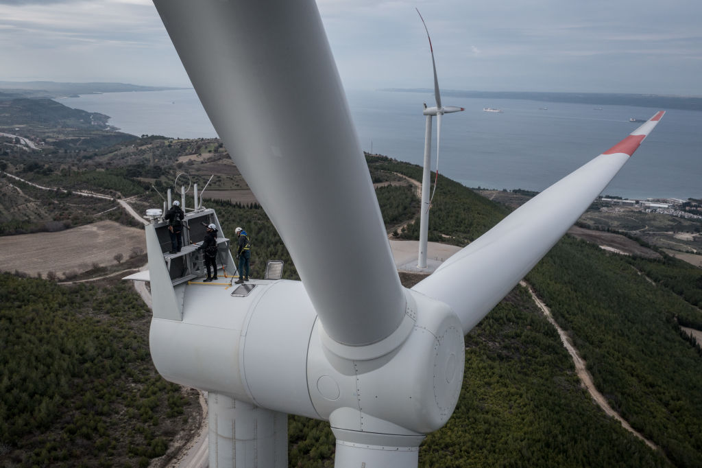 Routine maintenance at a wind turbine plant in Canakkale, Turkey (Chris McGrath/Getty Images)