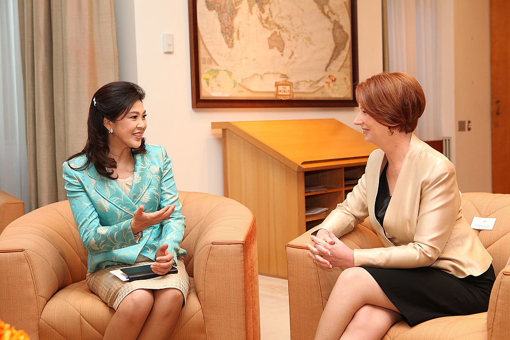 In 2012, Thailand's Prime Minister Yingluck Shanawatra during a meeting with her Australian counterpart Julia Gillard in Canberra (Cole Bennetts via Getty Images)