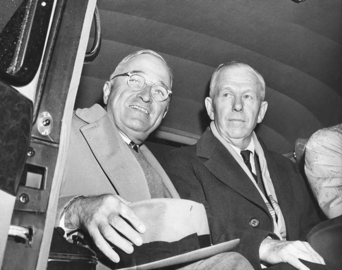 US President Harry Truman, left, alongside Secretary of State George Marshall (Photoquest/Getty Images)