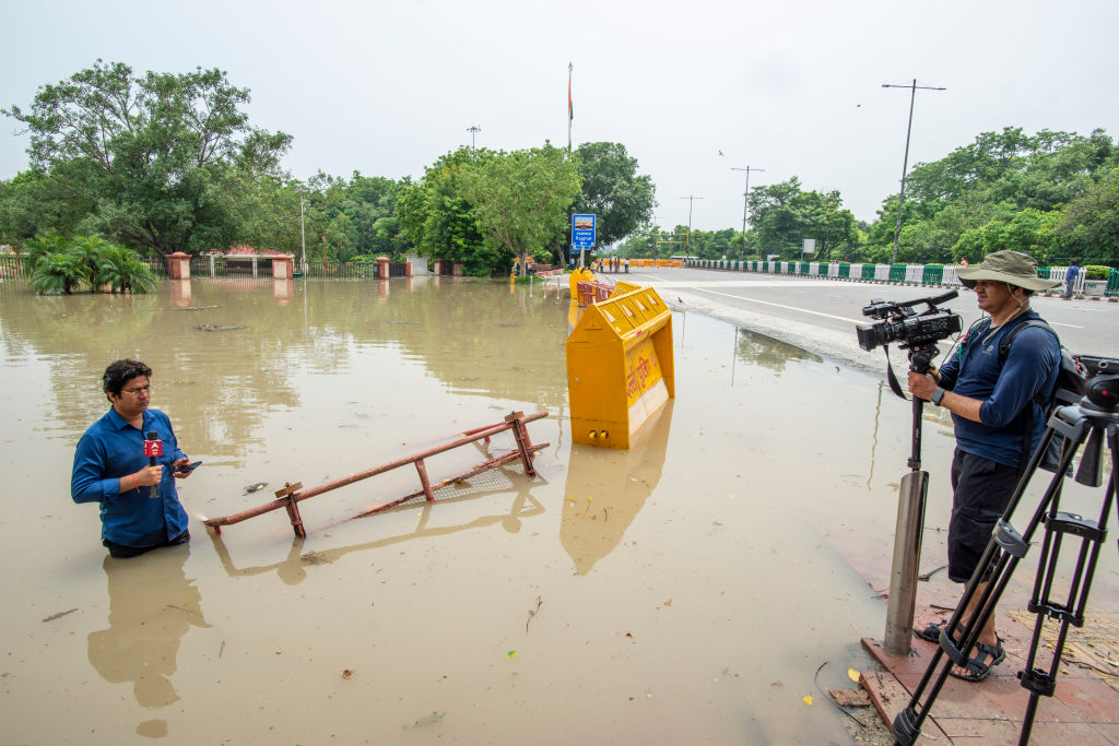 Covering the flood of the Yamuna river in Delhi, July 2023 (Pradeep Gaur via Getty Images)