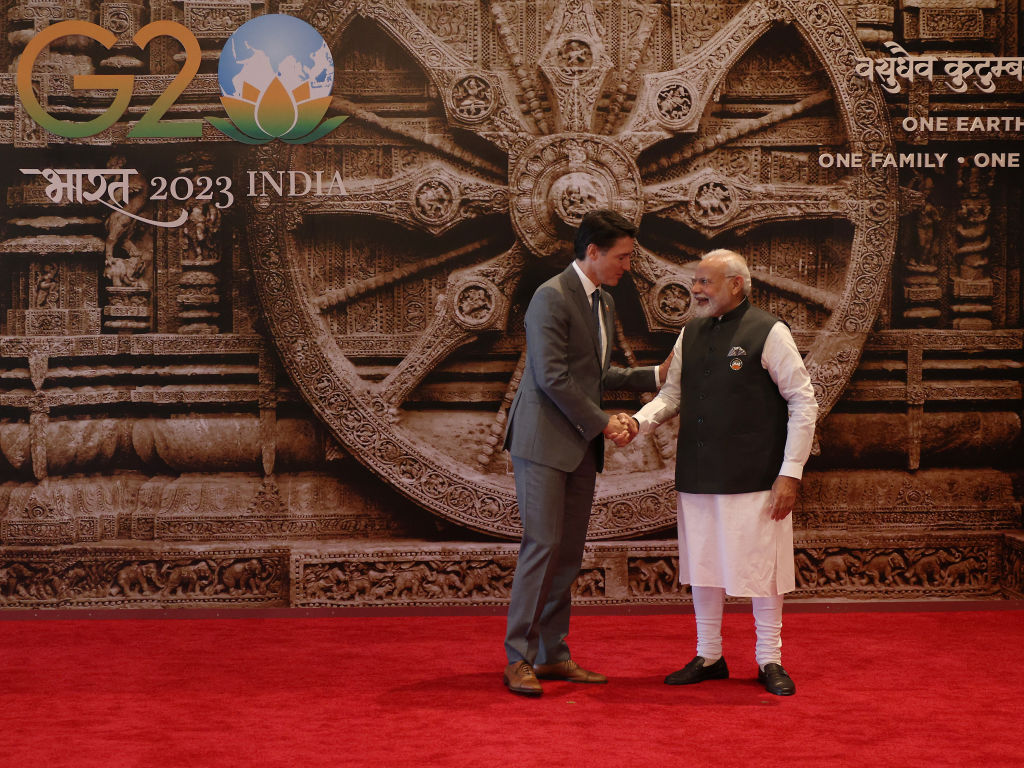 Canada's Prime Minister Justin Trudeau with India's Narendra Modi at the G20 summit in September, days before allegations became public of Indian involvement in an assassination in Canada (Dan Kitwood/Getty Images)