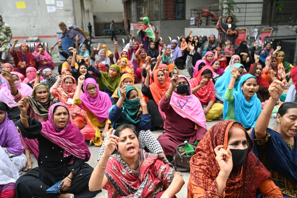 Garment workers stage a demonstration in November outside the Department of Labor building in Dhaka, Bangladesh (Mamunur Rashid/NurPhoto via Getty Images)