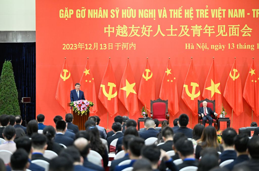 Chinese President Xi Jinping speaks to a China-Vietnam friendship group in Hanoi last month (Yin Bogu/Xinhua via Getty Images)