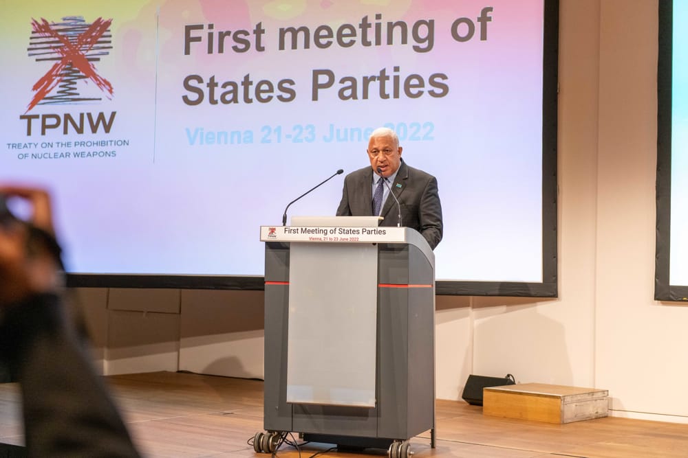 Frank Bainimarama, Prime Minister of Fiji, addressing the Opening of the First Meeting of States Parties to the Treaty on the Prohibition of Nuclear Weapons (UNIS Vienna/Flickr)