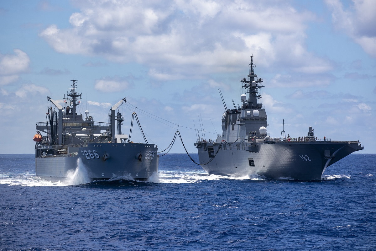 U.S. Pacific FleetFollow 200817-O-XY029-971 PACIFIC OCEAN (Aug. 17, 2020) Royal Australian Navy ship HMAS Sirius (O 266) conducts a replenishment-at-sea with Royal Australian Navy ship HMAS Stuart (FFH 153) and Japan Maritime Self-Defense Forces ship JS Ise (DDH 182) during Exercise Rim of the Pacific (2020). Ten nations, 22 ships, one submarine, and more than 5,300 personnel are participating in Exercise Rim of the Pacific (RIMPAC) from August 17 to 31 at sea around the Hawaiian Islands. RIMPAC is a biennial exercise designed to foster and sustain cooperative relationships, critical to ensuring the safety of sea lanes and security in support of a free and open Indo-Pacific region. The exercise is a unique training platform designed to enhance interoperability and strategic maritime partnerships. RIMPAC 2020 is the 27th exercise in the series that began in 1971. (Royal Australian Navy courtesy photo)