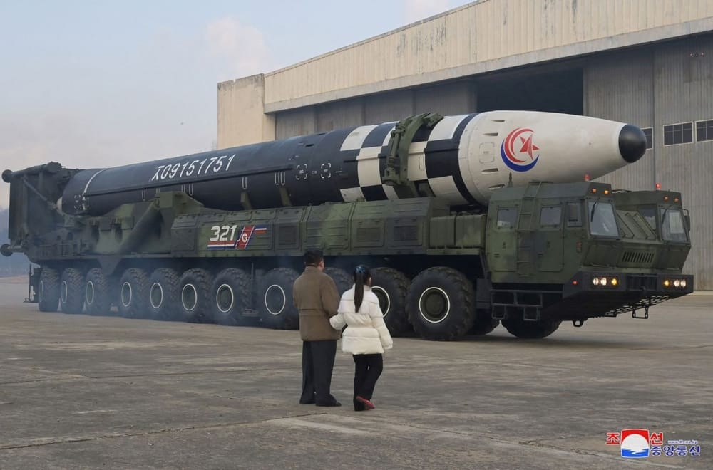 Kim Jong-un and the girl said to be his daughter inspecting an ICBM (North Korean state media KCNA)
