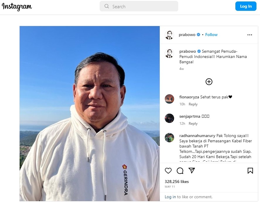 Prabowo Instagram screenshot
