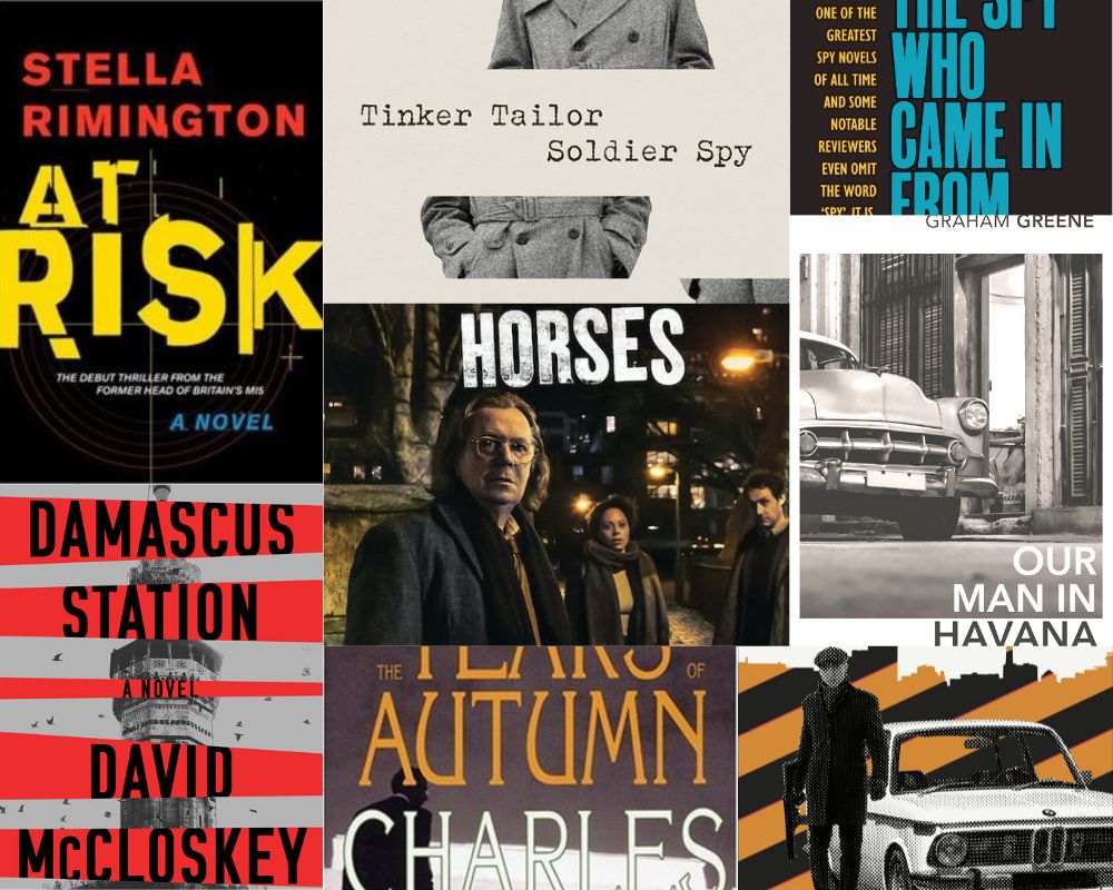 Spy fiction book covers montage