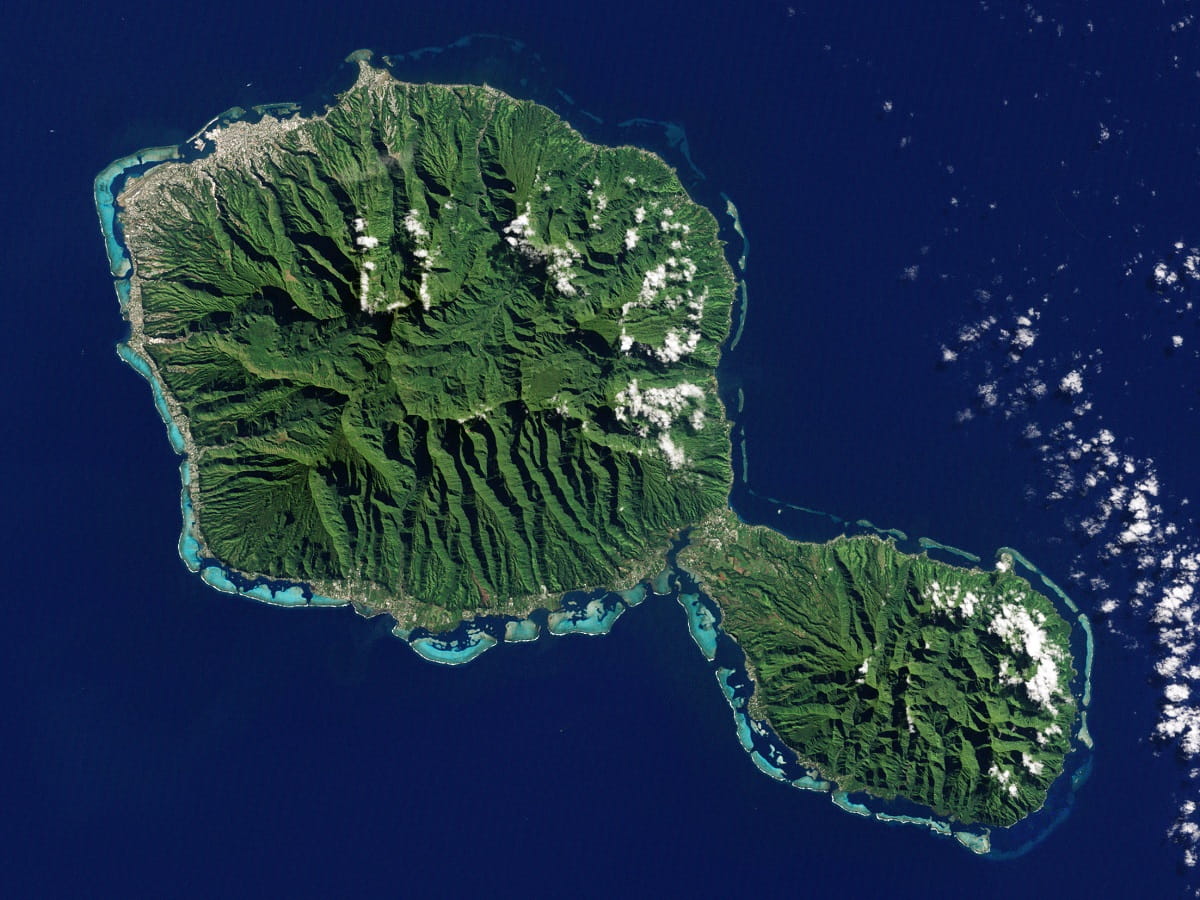 The undersea fibre optic cable between Chile and Sydney – touted as the digital “gateway to Asia” – had initially been proposed to run via French Polynesia. Aerial view of Tahiti (NASA Earth Observatory/Flickr)
