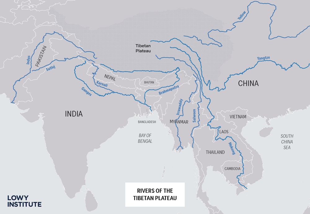 Map of rivers in South Asia