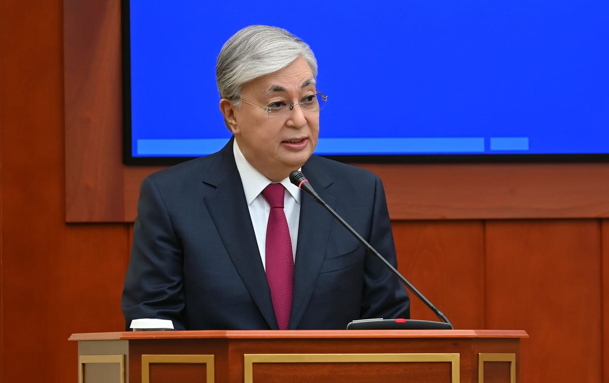 Kazakhstan's President Kassym-Jomart Tokayev speaking to the Majilis of the Parliament in March (Wikimedia Commons)