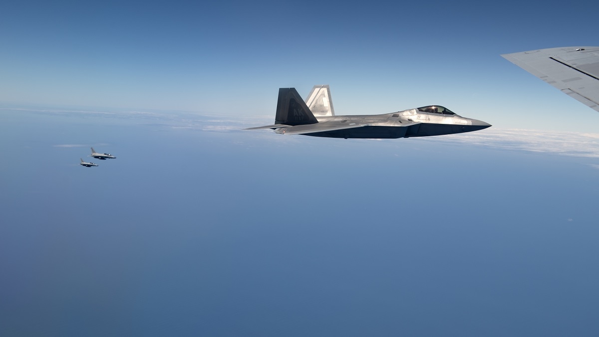 U.S. Indo-Pacific CommandFollow U.S. Air Force F-22A integrates with Philippine Air Force FA-50PH aircraft to promote interoperability CLARK AIR BASE, Philippines (March 14, 2023) - An F-22A Raptor assigned to the 525th Fighter Squadron flies with Philippine Air Force FA-50PH’s over the South China Sea, March 14, 2023. Integrating and training alongside the Philippine Air Force promotes interoperability, builds upon our strong alliance, and reaffirms the commitment to the Mutual Defense Treaty and maintaining peace and stability throughout the Indo-Pacific region. (U.S. Air Force photo by Senior Airman Jessi Roth) 230314-F-PW483-1037