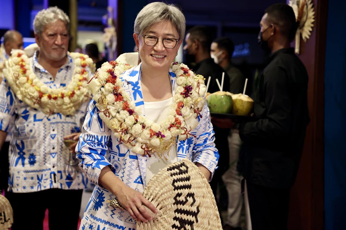 Penny Wong at the welcome ceremony for the 2022 Pacific Islands Forum (PIF) Leaders’ Meeting, Fiji, 11-14 July 2022 (@Senator Wong/Twitter)