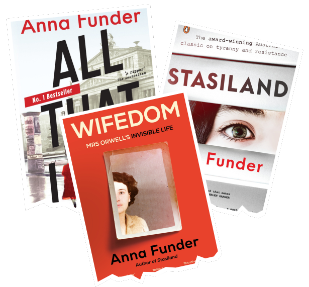Collage of Anna Funder novels
