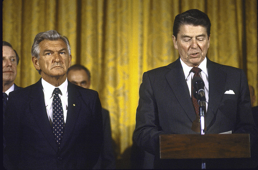 Bob Hawke with Ronald Reagan in 1986