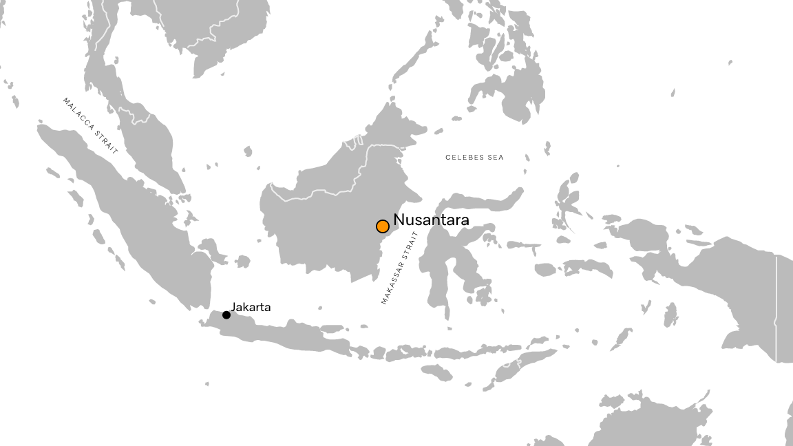Map showing the location of the proposed new Indonesian capital Nusantara