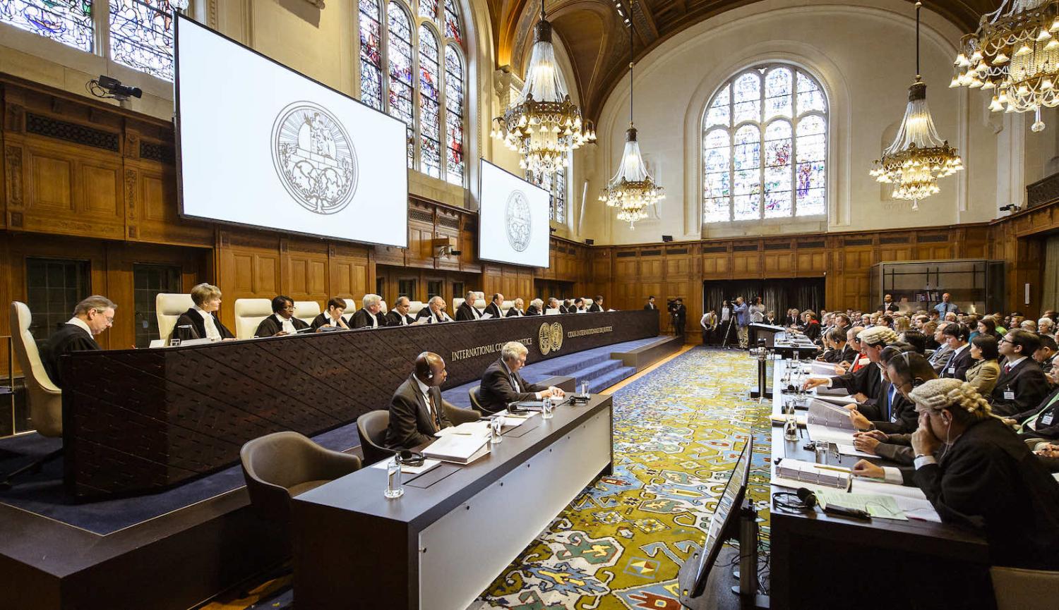 Judges of the ICJ, including Hilary Charlesworth as judge ad hoc, at the opening of the public hearings on 26 June 2013 in the case concerning whaling in the Antarctica, Australia vs Japan (UN Photo/ICJ-CIJ)