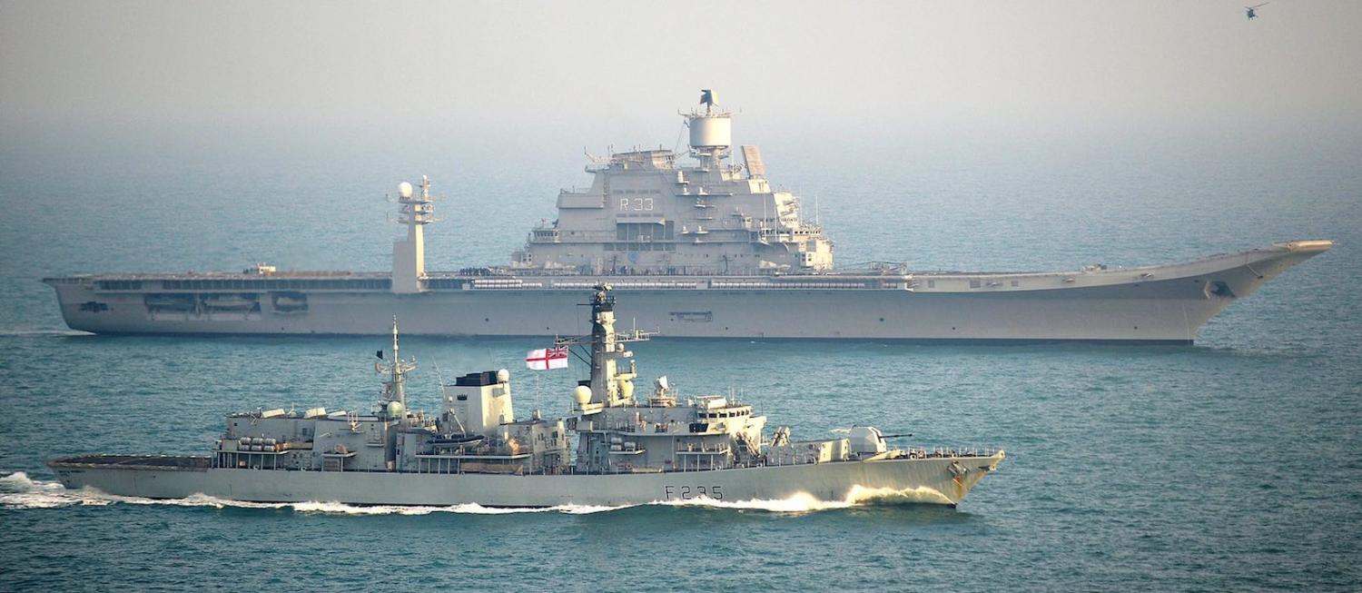 INS Vikramaditya with British Royal Navy frigate HMS Monmouth (Photo: Ministry of Defence, UK)